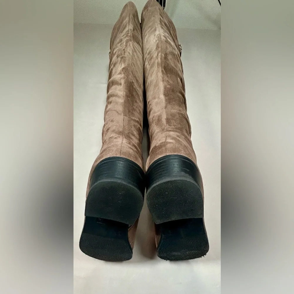 TOP Moda Over the Knee Tall Tan Boots  Womens 9 Low Heel Round Toe Inside Zipper